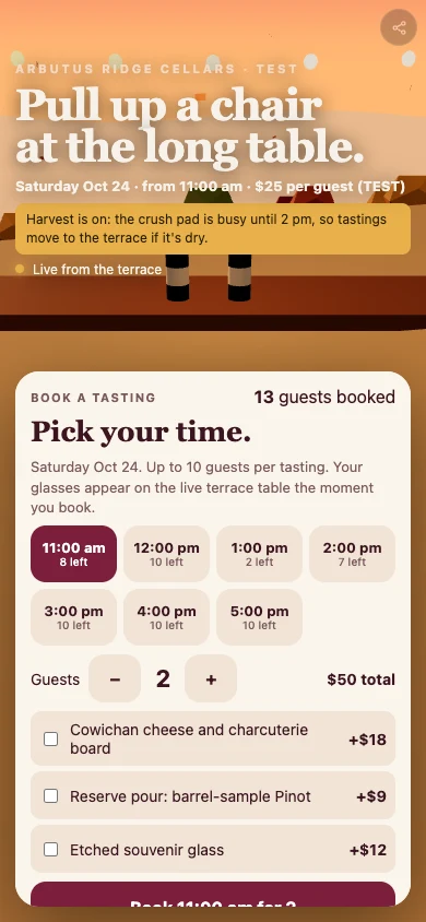 Arbutus Ridge Cellars — phone screen