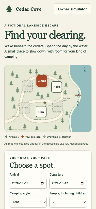 Cedar Cove Campground — phone screen