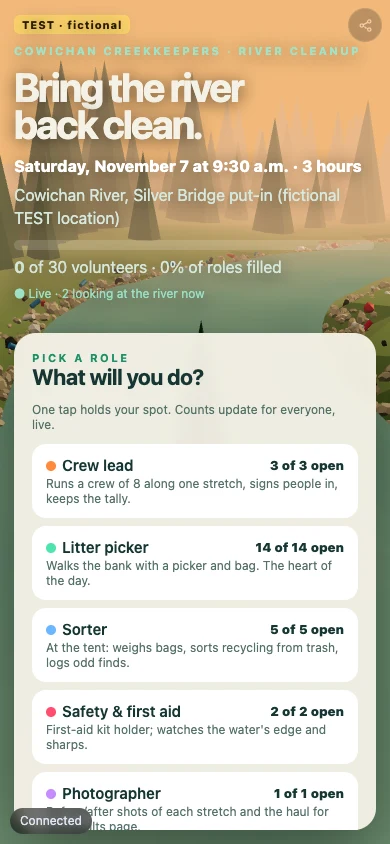 Cowichan Creekkeepers — phone screen