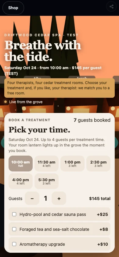Driftwood & Cedar Spa — phone screen