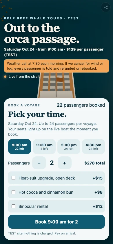 Kelp Reef Whale Tours — phone screen