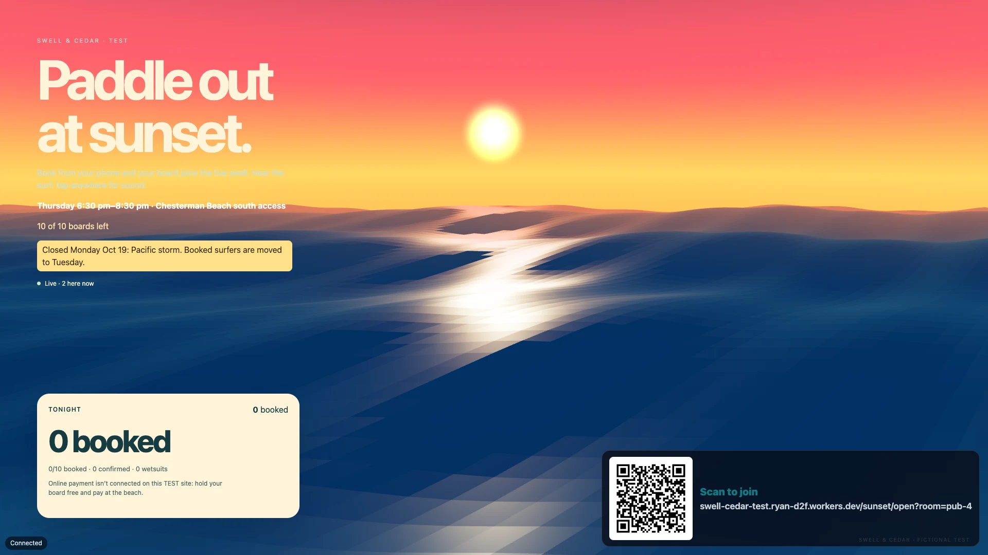 Swell & Cedar surf school — wall screen
