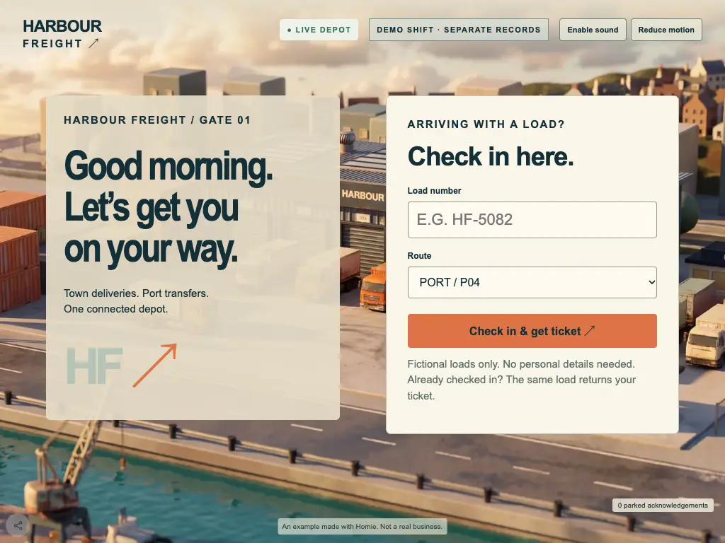HARBOUR FREIGHT — Drivers check in at the gate kiosk.