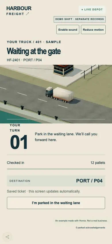 HARBOUR FREIGHT — Drivers follow their ticket from arrival to departure.