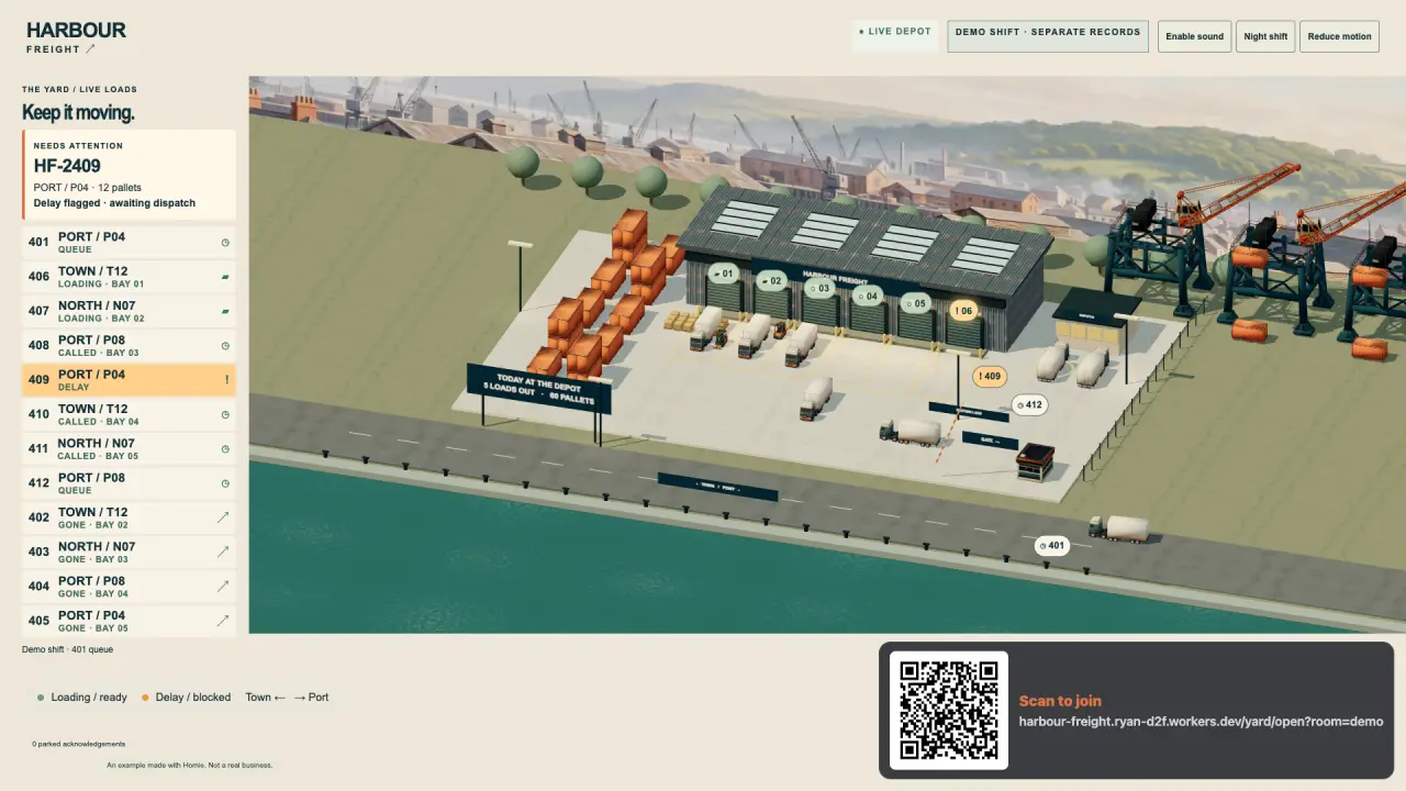 HARBOUR FREIGHT — Watch arrivals and loading bays across the yard.