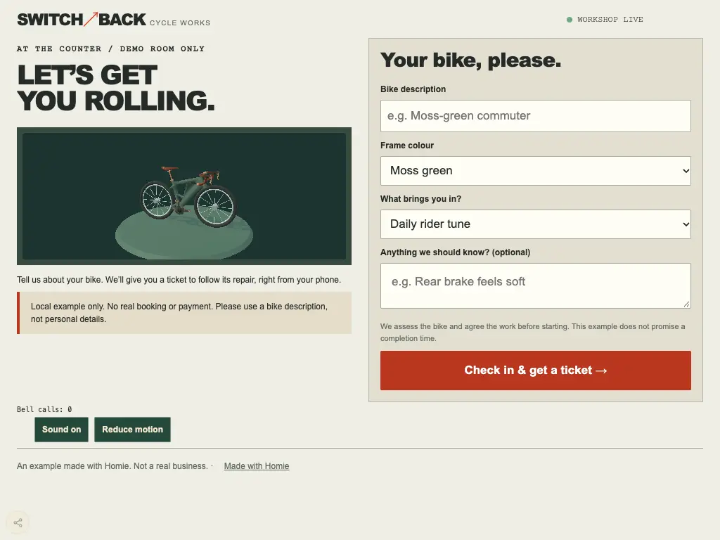 Switchback Cycle Works — Customers check in at the counter.