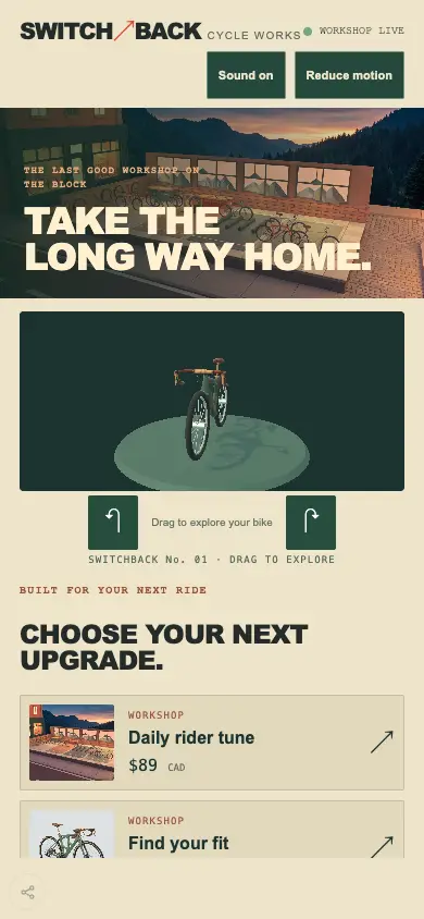 Switchback Cycle Works — Customers choose bikes, parts and services, and follow their repair.