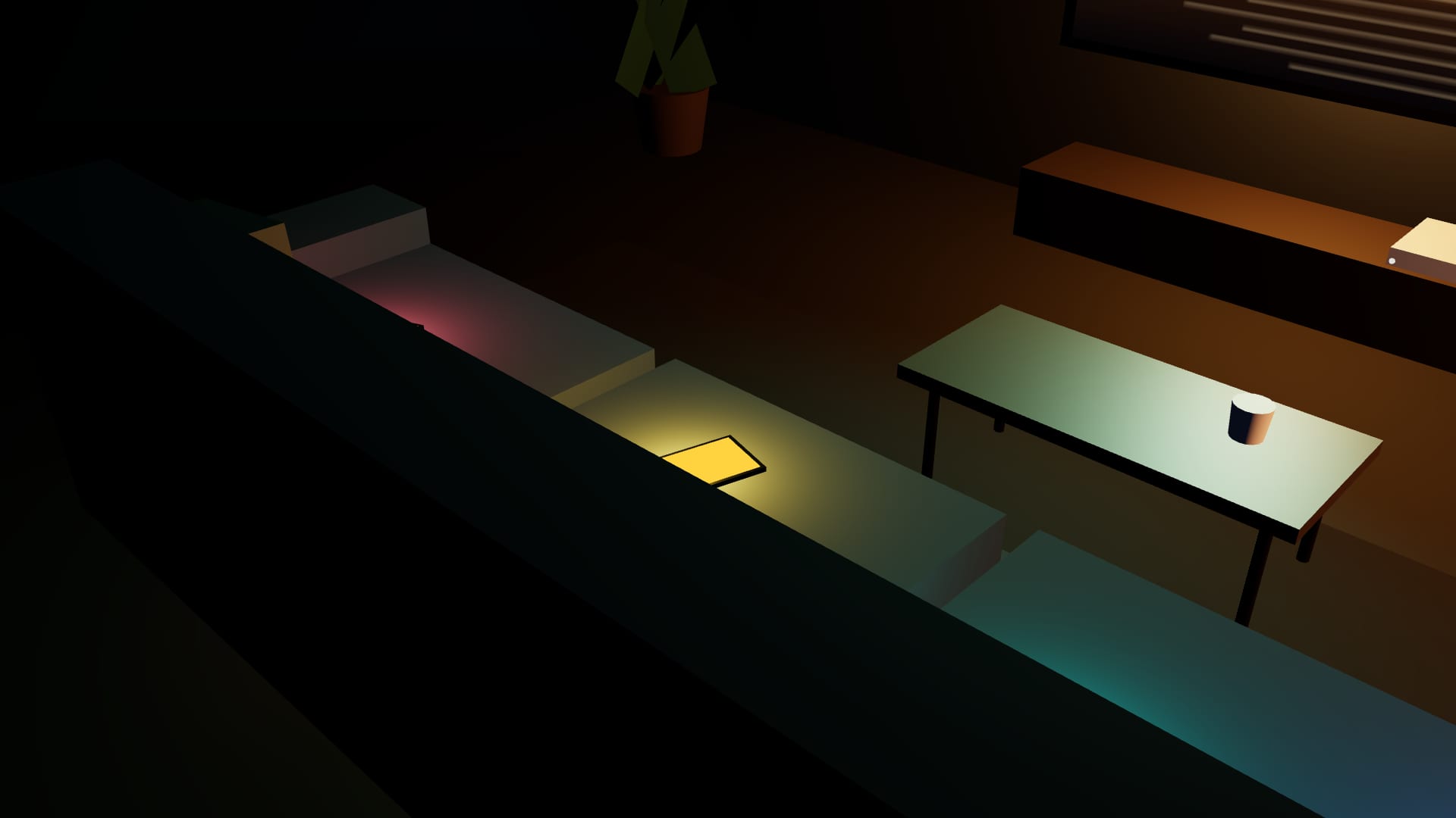 Four phones on a sofa, each screen lit in its own colour